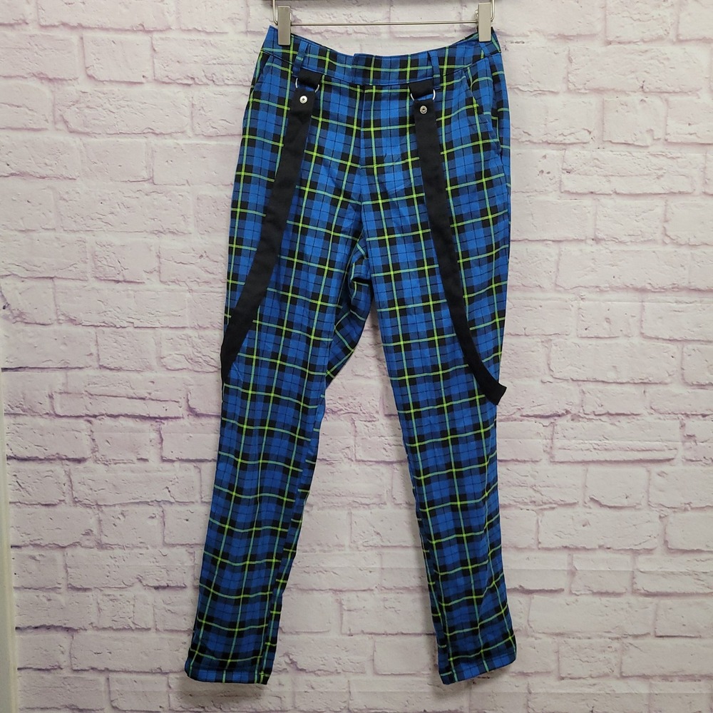 NEW Hot Topic Plaid Suspender Pants Womens S Tapered Leg Mall Goth Punk Grunge